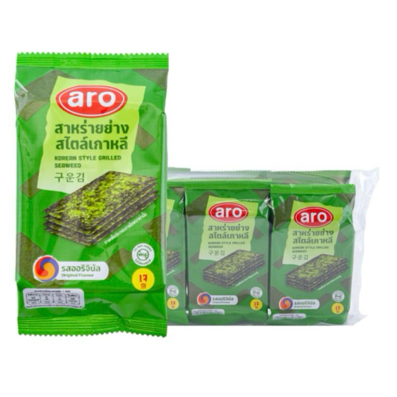 Aro เอโร่ สาหร่ายย่าง สไตล์เกาหลี รสออริจินัล 5g x6ซอง สาหร่าย