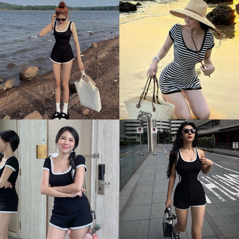 Teera❤️พร้อมส่ง✨จั๊มสูทกางเกงขาสั้นซิปหลัง💓มีเสื้อเชิ๊ตโอเวอร์ไซต์✨ขายแยก ผ้าร่องยืดเกรดดี👍🏻goodluck