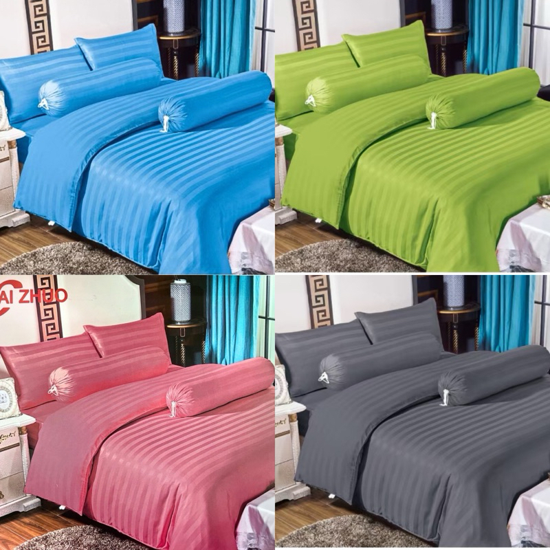 ผ้าปูที่นอนสีพื้นลายริ้ว 6ฟุต/5ฟุต/3.5ฟุต เกรดโรงแรมเนื้อผ้าดีนุ่มนอนสบาย