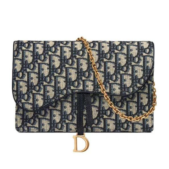 Dior ดิออร์ Saddle ดอกไม้เก่าคลาสสิก chain bag จี้ตัวอักษร D แสดงถึงความสง่างาม women shoulder bag ของแท้ 100%