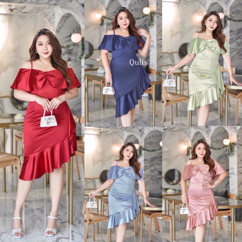 เดรสสายเดี่ยว อกระบาย หางปลา BigSize ชุดออกงาน ชุดราตรีปาดไหล่ สาวอวบ Big size ชุดราตรี วันวาเลนไทน์