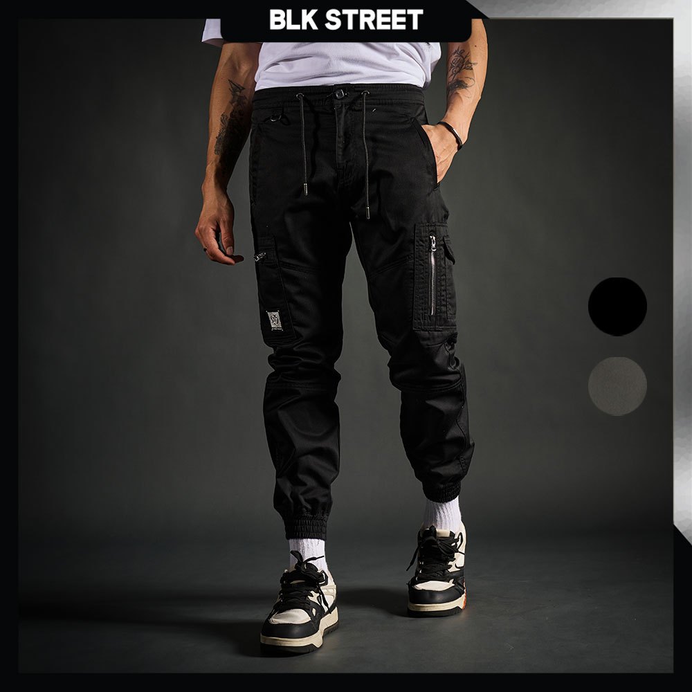 DAVIE JONES [ Black Street Project ] กางเกงจ็อกเกอร์ เอวยางยืด ขาจั๊ม Elastic Waist Joggers GP0071 สีดำ เขียว