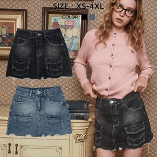Bemingjeans060(XS-4XL)-Versa Pocket Skirt  กระโปรงยีนส์ทรงเอ…