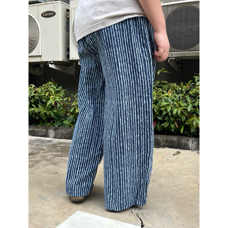 Thedyed.co - กางเกงผ้าฝ้ายทอ พิมพ์ลายทางตั้ง Pants