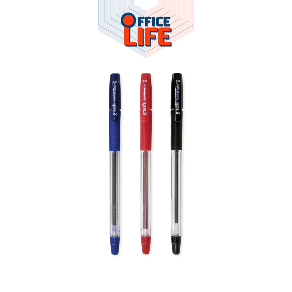 G’Soft (จีซอฟท์) ปากกาลูกลื่น ปากกา รุ่น Super Grip ขนาดหัวปากกา 0.28 มม. หมึกน้ำเงิน / ดำ / แดง ( 1 ด้าม )
