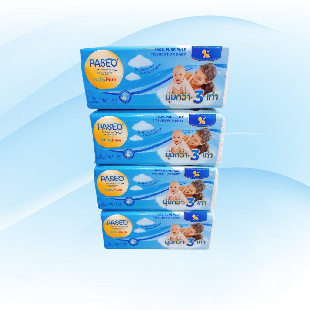 [แพค] Paseo Baby กระดาษทิชชู่เช็ดหน้า พาซิโอ เบบี้ ห่อ130แผ่น หนา3ชั้น แพค 4 ห่อ นุ่มมาก - 2