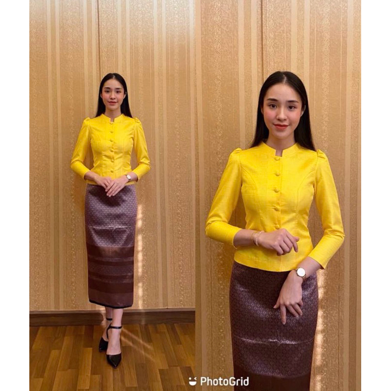 32-48 พร้อมส่ง #ช่างคนไทย จิตรลดาสีเหลืองดอกคูณ งามสง่าสุดๆ
