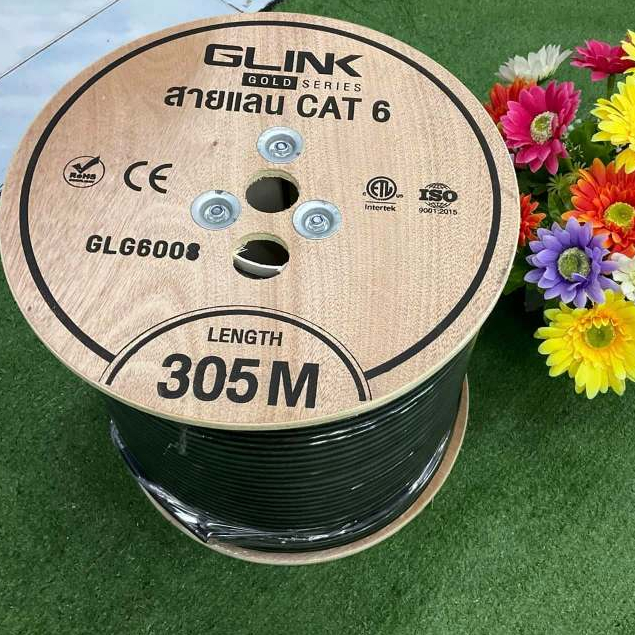 Glink GLG-6008 สายแลน CAT6 UTP CABLE+SLING 305M CAT6 Gold มีสลิง OUTDOOR สำหรับใช้ภายนอก