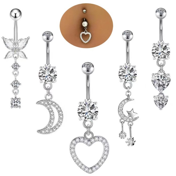 จิวสะดือ Belly Button Ring Moon With Diamonds Fashion Belly Button Ring Body Piercing Jewelry