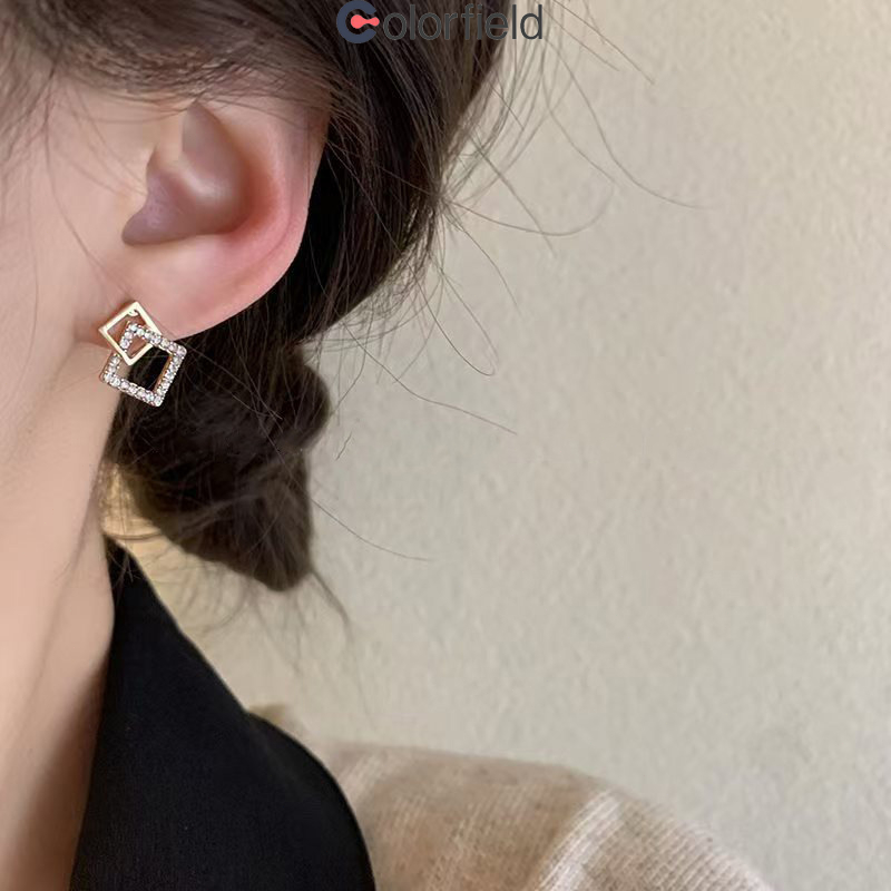 Colorfield ต่างหู ทรงสี่เหลี่ยม ทรงเรขาคณิต สวยหรู เข้ากับทุกการแต่งกาย หรูหรา ระดับไฮเอนด์  สไตล์เกาหลี สําหรับผู้หญิง