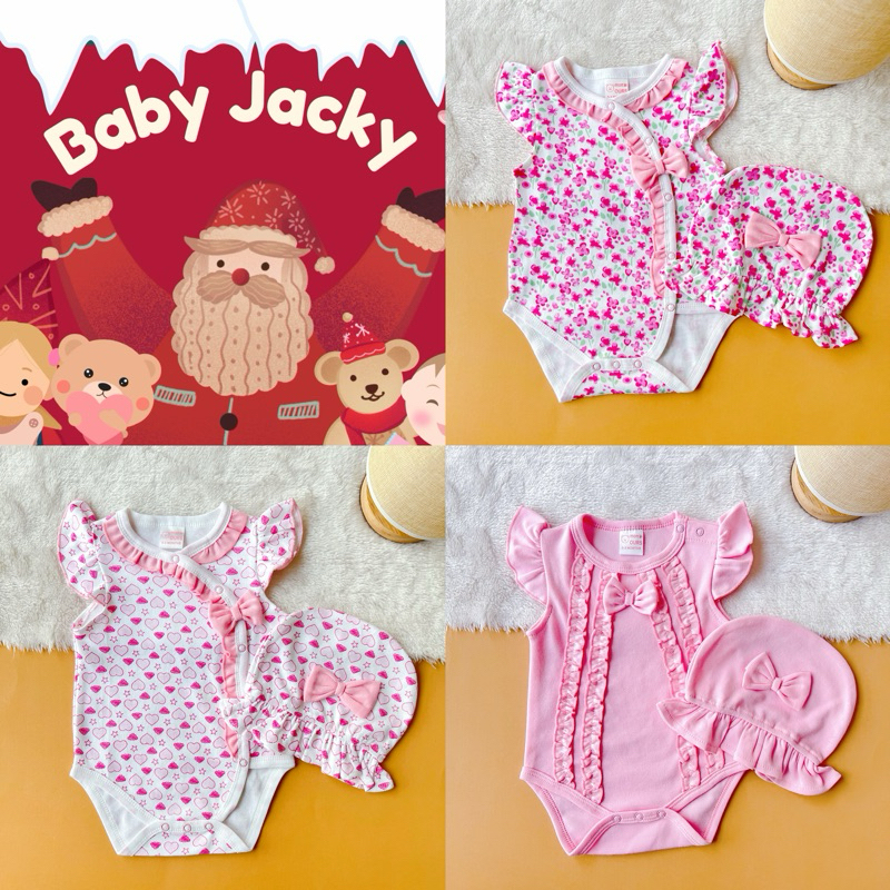 Baby Jacky (งานไทย) BGS เซ็ตบอดี้สูทเด็กอ่อน มาพร้อมกับหมวก/โบว์ งานลูกสาว ผ้าคอตตอน น่ารัก