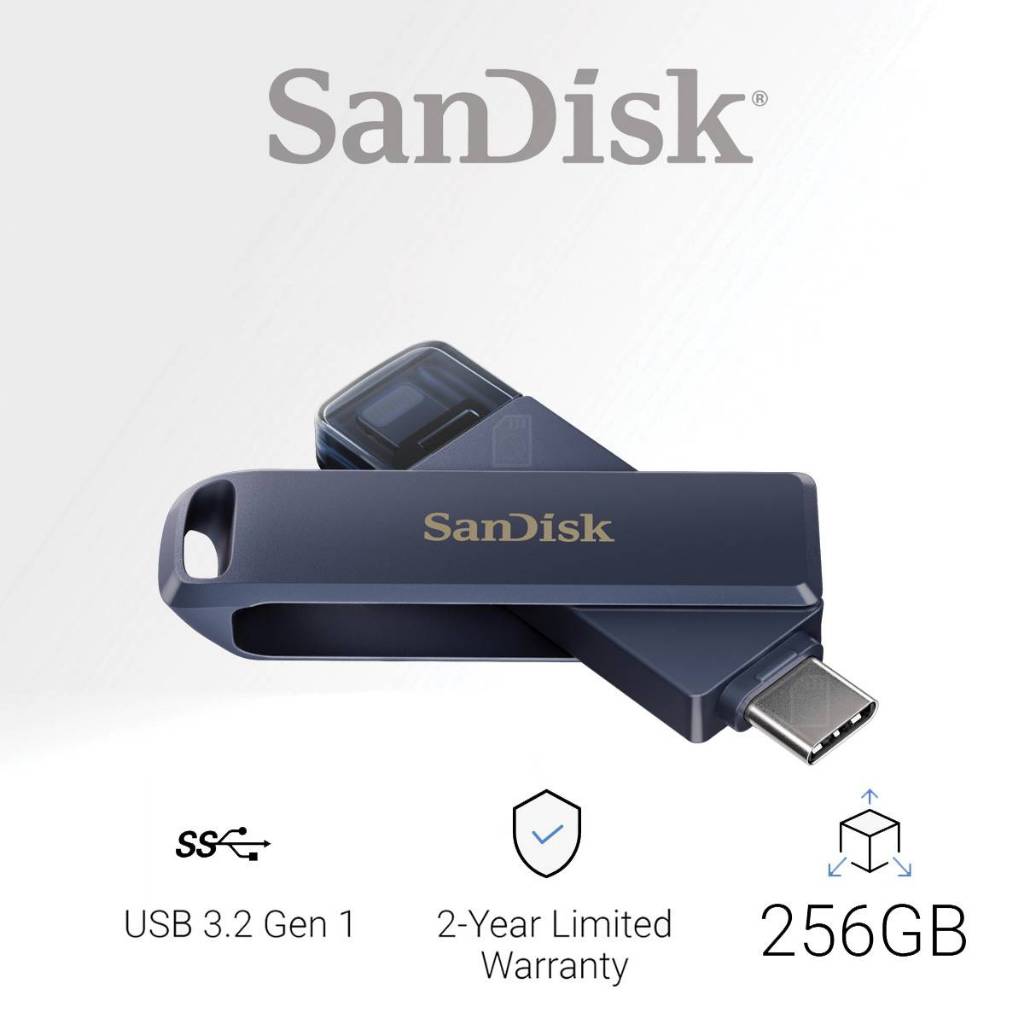 Sandisk Phone Drive 256G (SDIXD0N-256G-GN6NE) แฟลชไดรฟ์ 2in1ใช้สำหรับ ไอ--Phone และ USB Type-C