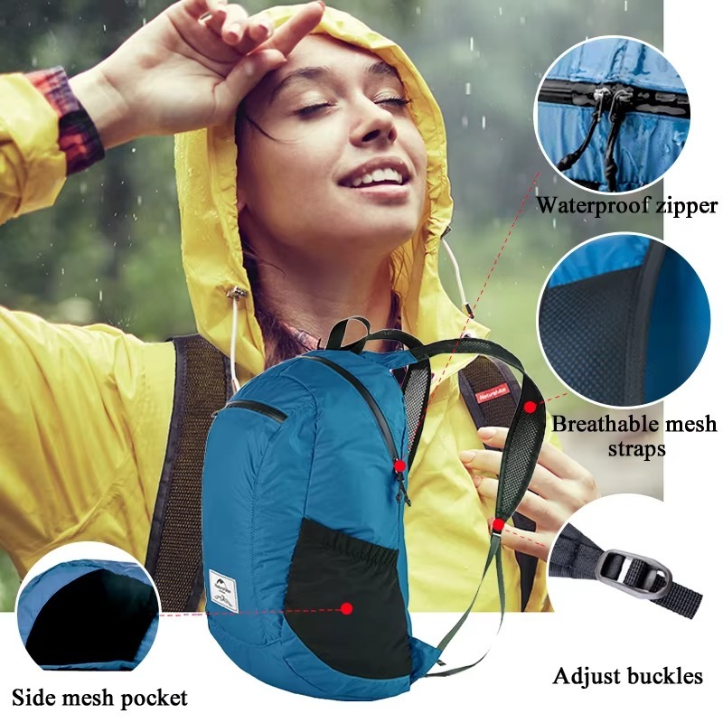 Naturehike 18 L เป้เดินป่าเป้สะพายหลังอัลตราไลท์พับเก็บได้กระเป๋าเดินทางท่องเ ที่ยวกลางแจ้งกระเป๋าเป้ตั้งแคมป์กลางแจ้ง