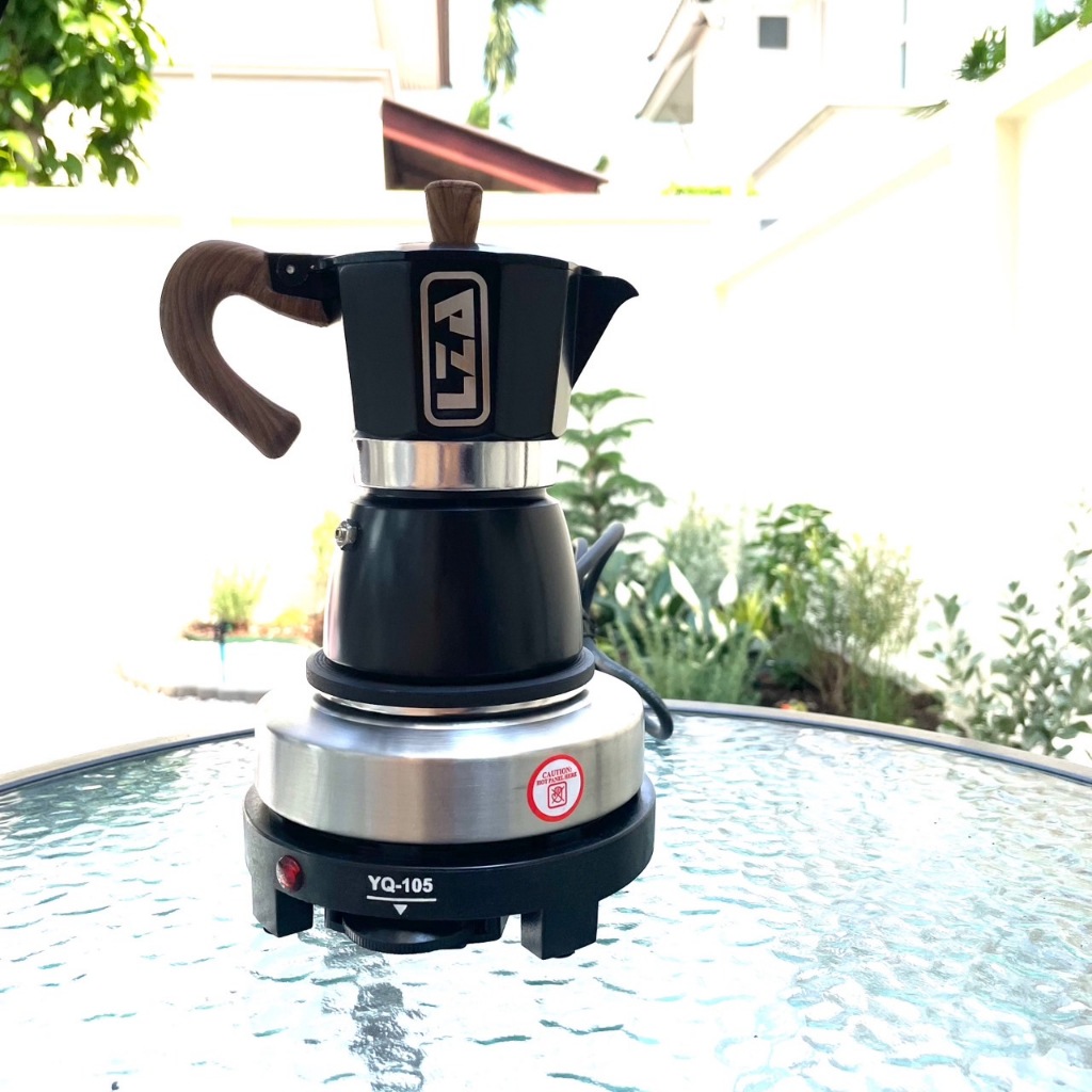 LZA หม้อต้มกาแฟ Moka Pot รุ่นK91 ต้มกาแฟ ขนาด 6 คัพ 300 ml. และ 3 คัพ 150 ml. สินค้าคุณภาพเกรดA ที่จับทนความร้อนทำจากไม้