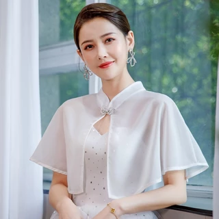 ผ้าคลุมไหล่ผ้าชีฟองทรงสั้นประดับเพชรสำหรับผู้หญิง