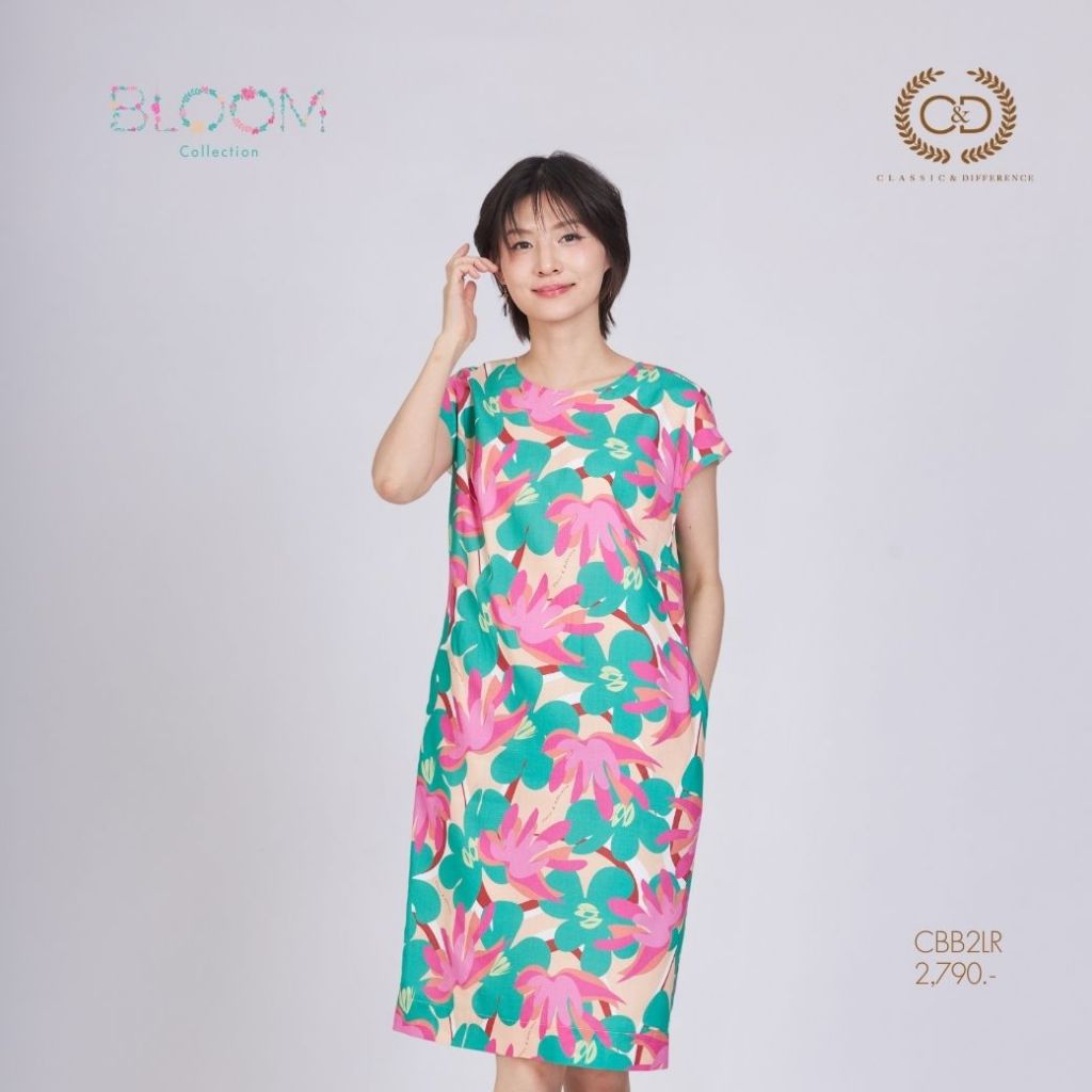 C&D Dress Bloom เดรส แขนเลย ทรงตรง สีชมพู CBB2LR