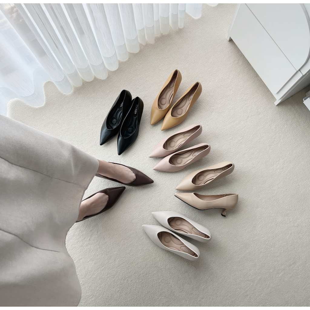 รองเท้าคัชชูผู้หญิง ส้น High Heels สูง 1.5 นิ้ว รองเท้าคัชชูหัวแหลม หนังPU CayLaShoes (B3632-2)
