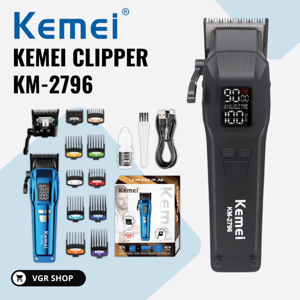 KEMEI ปัตตาเลี่ยนตัดผม รุ่น KM-2796 เน้นตัดผม มีหน้าจอ LCD รอบหมุน 9000RPM พร้อมส่งจากไทย