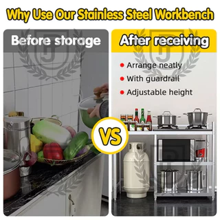 โต๊ะวางเตาแก๊ส 3 ชั้นมีที่กั้นน้ำ ปรับความสูงได้ สแตนเลส 304 หนาและแข็งแรง ไม่ขึ้นสนืม