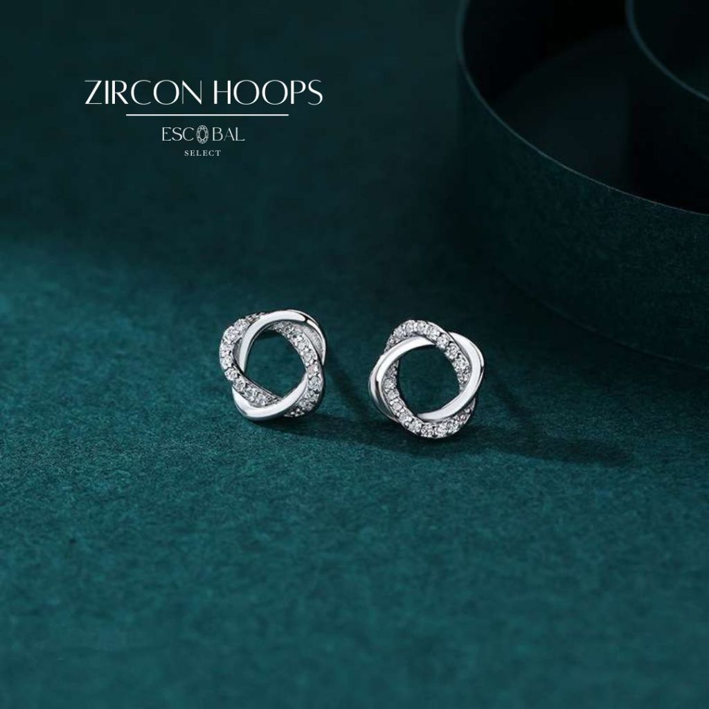 ESCOBAL ต่างหูเงินแท้ Zircon hoops ต่างหูเงิน ตุ้มหูเพชร ต่างหูมินิมอล ต่างหูแฟชั่น วาเลนไทน์