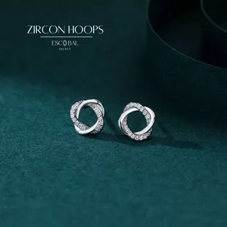 ESCOBAL ต่างหูเงินแท้ Zircon hoops ต่างหูเงิน ตุ้มหูเพชร ต่างหูมินิมอล ต่างหูแฟชั่น วาเลนไทน์
