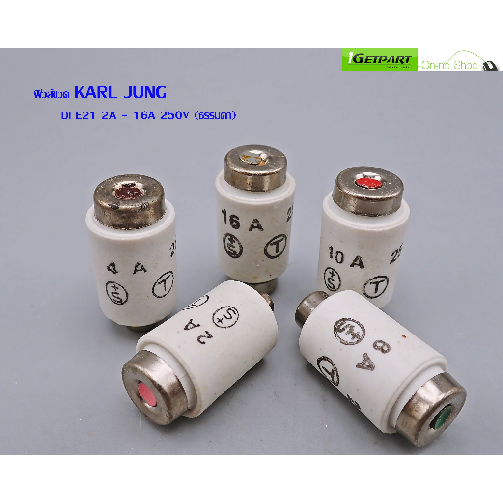ฟิวส์ขวด Fuse Diazed Karl Jung DI E21 2A, 4A, 6A, 10A, 16A 250V gG-gL (ธรรมดา) เซรามิกส์ (1 แพ็ค = 5