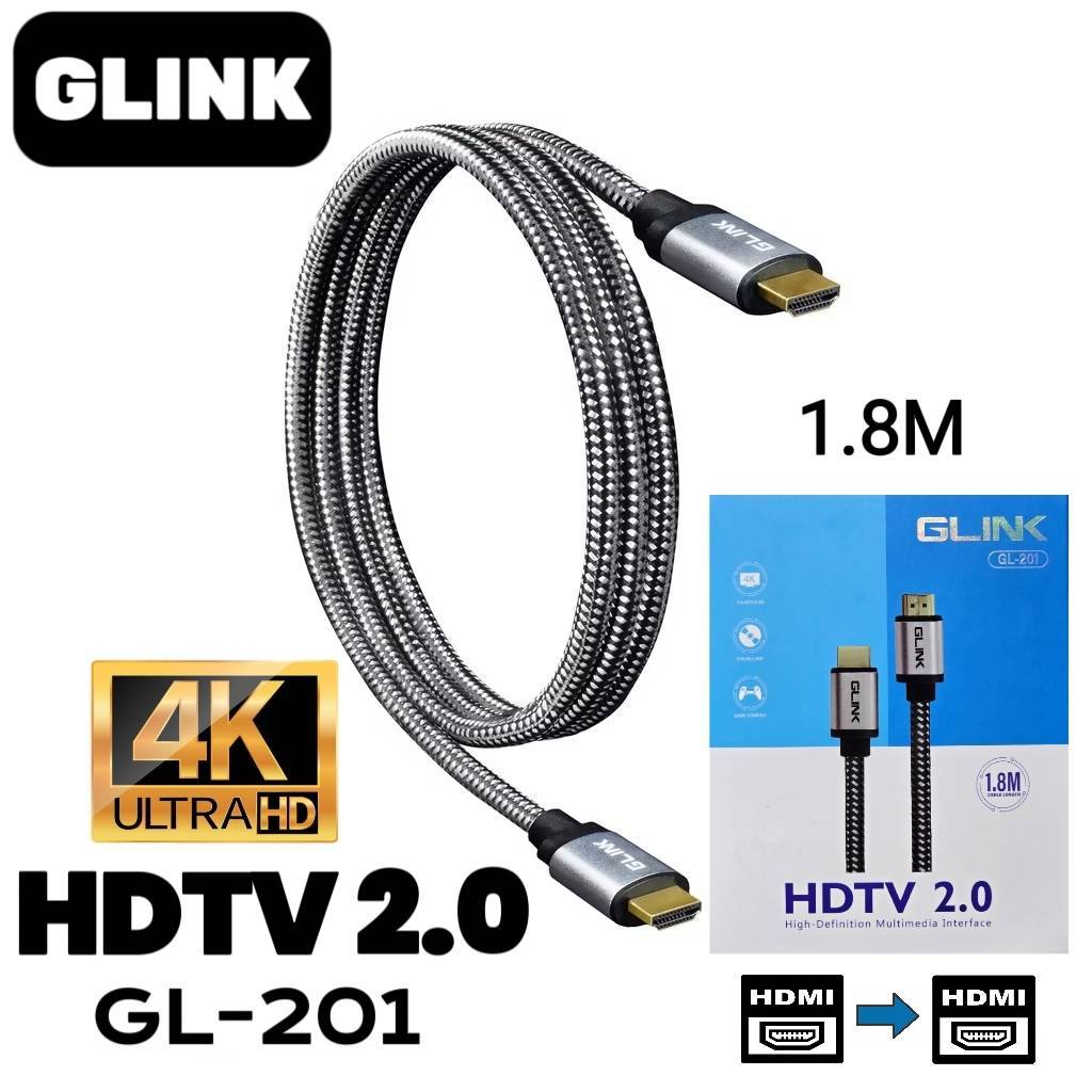 GLINK รุ่น GL-201 HDMI 2.0 Cable 4K สายถัก 4K Ultra HD Resolution ความยาว 1.8/3/5/10/15เมตร