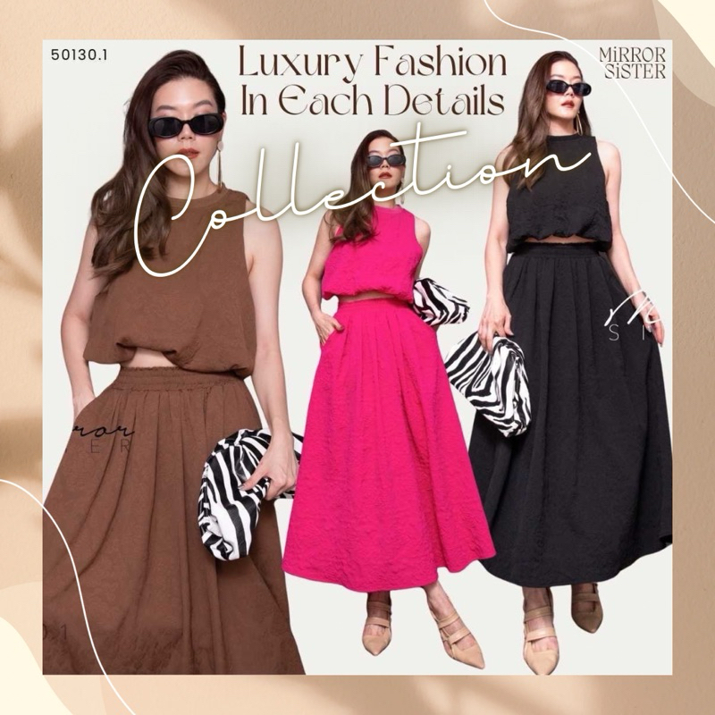 mirrorsister 50130.1 เซ็ทเสื้อคู่กระโปรง..เนื้อผ้าสวยมีtextureลายดอกไม้ – โปรปัง
