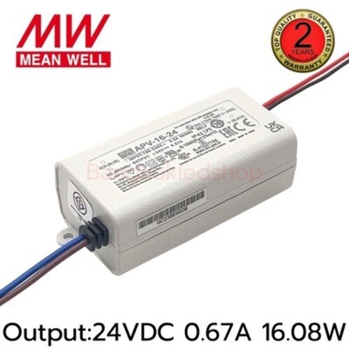 POWER SUPPLY APV-16-24 ไดร์เวอร์สำหรับแอลอีดี 16W 12V 0.67Amp หม้อแปลงยี่ห้อ MEAN WELL