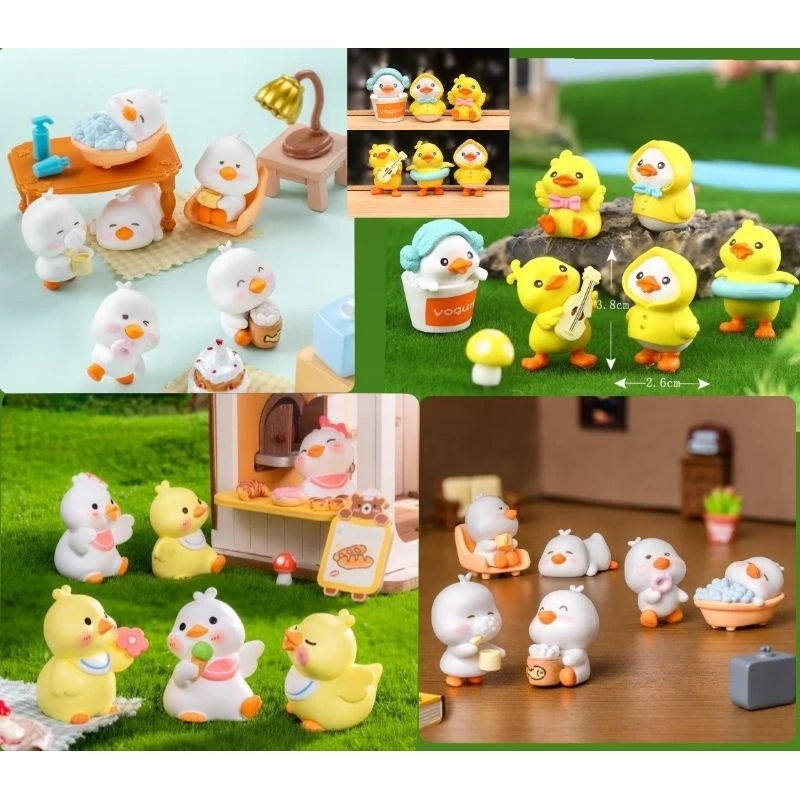 A029 (ชุด 6 ตัว, 5 ตัว) ตุ๊กตาจิ๋ว ตุ๊กตุ่นจิ๋วเป็ดสีเหลืองในชุดกันฝน สำหรับแต่งบ้าน แต่งโต๊ะทำงาน