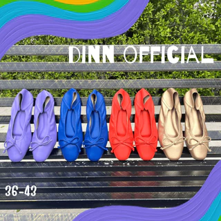 DINN รุ่นคัชชูโบว์ เซ็ต 2รองเท้าคัชชูส้นเตี้ย แฟลต บัลเล่ต์ หนังนิ่ม ซับหนา พื้นยางคุณภาพ 36 - 43