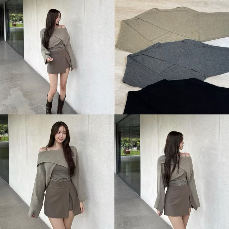 BY IRA เสื้อไหมพรมแขนยาว คอกลม ดีเทลหน้าสั้นเก๋ไม่ซ้ำใคร ผู้หญิงสวยน่ารัก