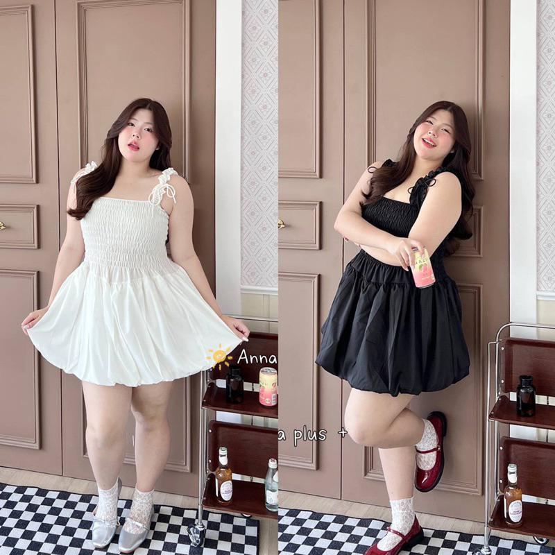 a เดรสเกาะอกน่ารักมาก กระโปรงบอลลูน มีซับใน เดรสสาวอวบ