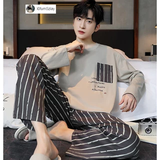 M-4XL(ราคาถูกที่สุด)ชุดนอนผู้ชาย，สีทึบที่หรูหรา，ชุดนอนผ้าซาตินเนื้อเรียบ，สวมใส่สบาย，8 สี，ขายาว+เสื้อ