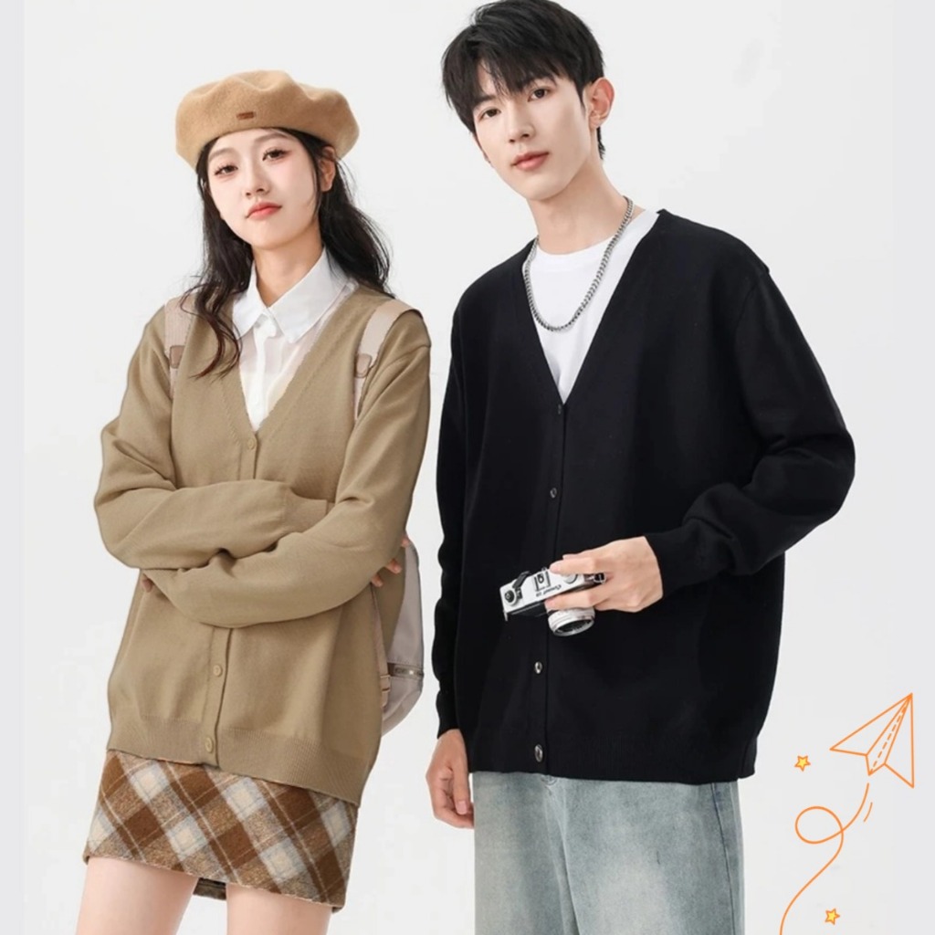 เสื้อไหมพรม คาดิแกน คอวี ผ้าถัก แขนยาว ใส่สบาย สีพื้น สไตล์เกาหลี เหมาะสำหรับผู้ชายและผู้หญิงทุกคน