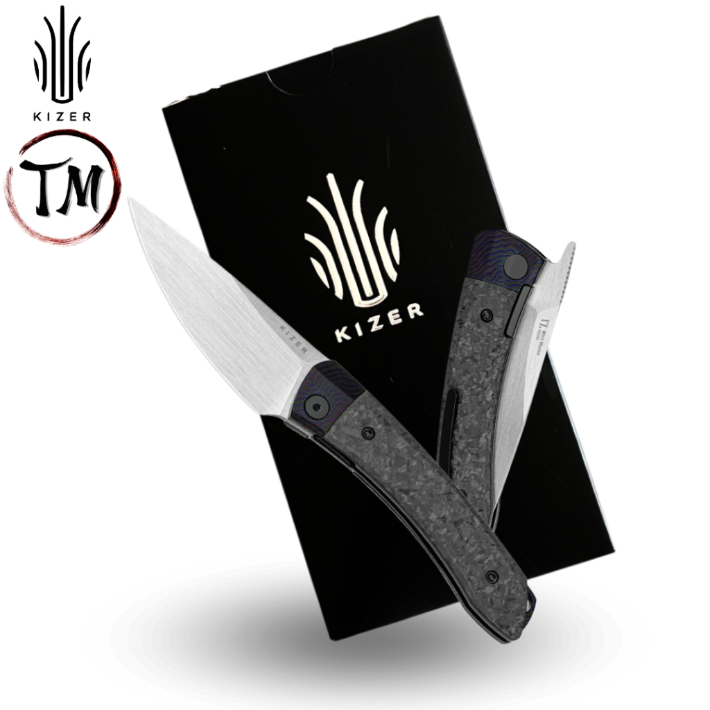 Kizer Mini MoMo มีดครัวพับ ระดับไฮเอนด์ ด้ามTimascus+Marble Carbon Fiber เหล็กM390 ใบมีดขัดด้วยมือ