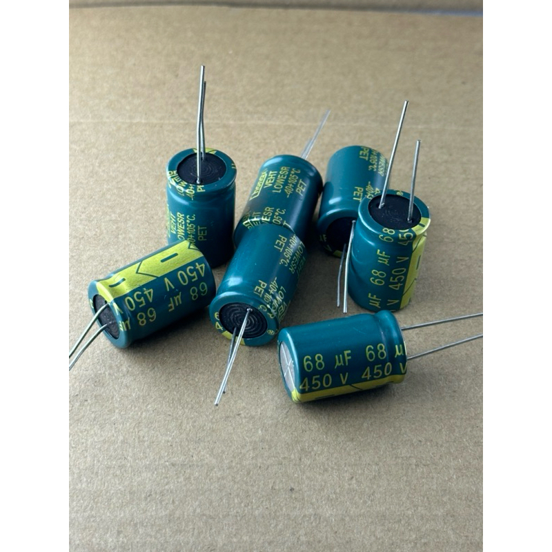 capacitor 68uf 68uf 450v 68uf450v ขาเขี้ยว ขาลงปริ้น ของใหม่เอี่ยม✅