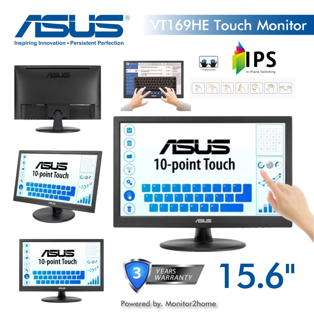 ASUS VT169HE 15.6" 1080P Touch Monitor - Full HD, 10-point Touchscreen, IPS, Wide Viewing Angle HDMI