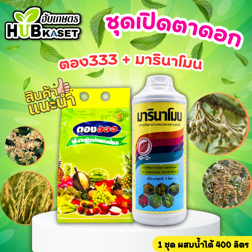 ชุดเปิดตาดอก ตอง333 + มารินาโมน 1กก.+1ลิตร (13-0-46 +สาหร่ายสกัดทะเล) กระตุ้นการแตกกอ ช่วยเปิดตาดอกเร่งดอก ดึงช่อ