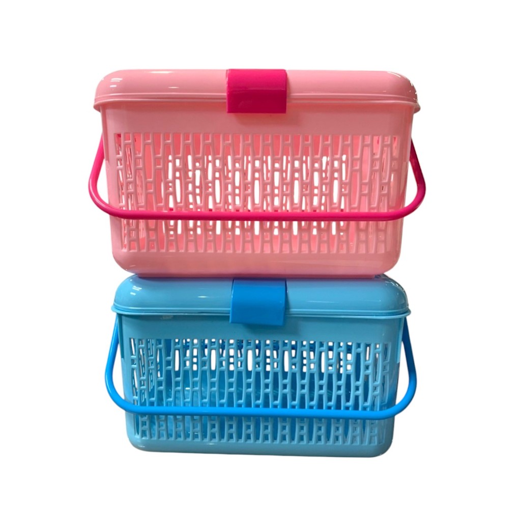 (ไม่สามารถเลือกสีใด้)ตะกร้า ตะกร้ามีฝาปิด ตะกร้าอเนกประสงค์ ตะกร้าพลาสติก No.9801 คละสี ฝาล็อคได้ สีหวาน