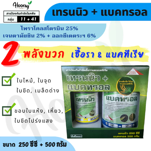 เทรนนิว + แบคทรอล (ของแท้) กำจัด เชื้อรา โรคไหม้ ใบขีด ใบจุด ขอบใบแห้ง ใบขีดโปร่งแสง เมล็ดด่าง