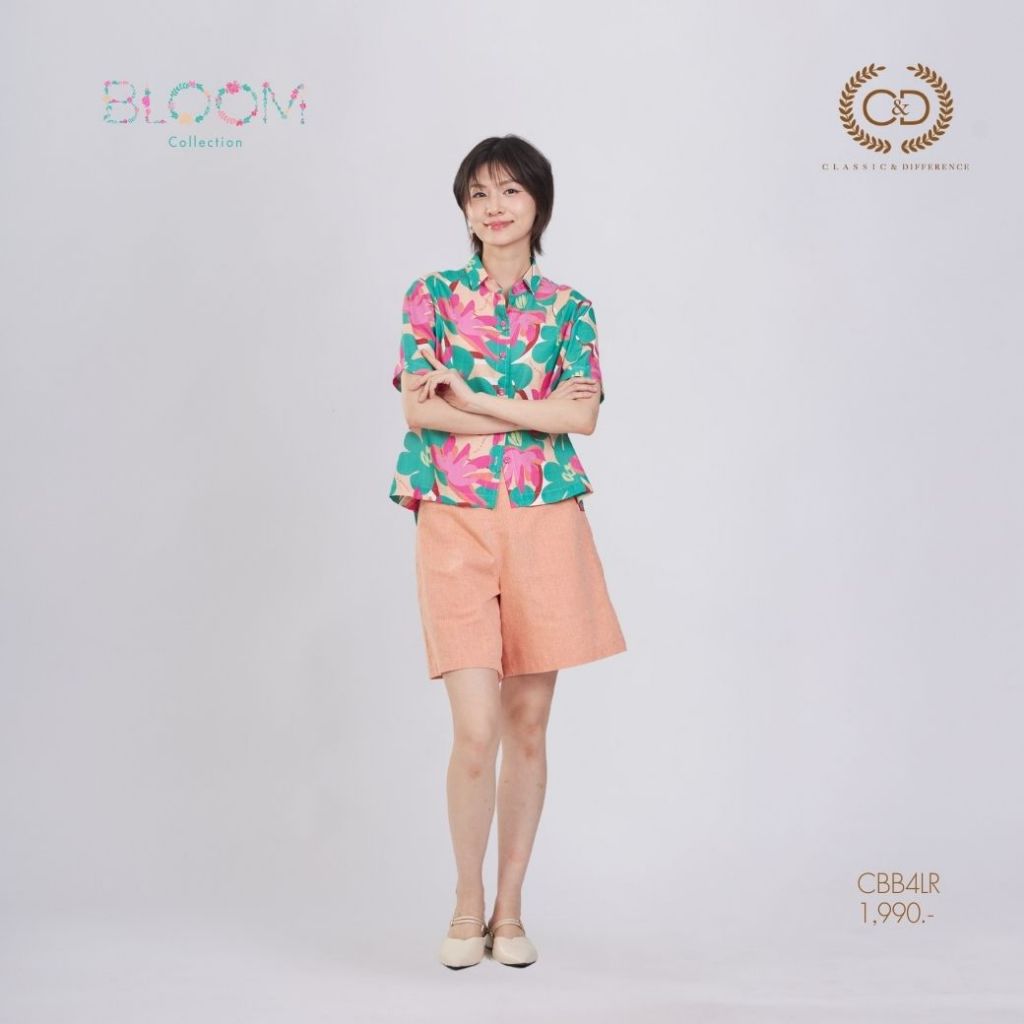 C&D Woman's shirt Bloom เสื้อเชิ้ตผู้หญิง แขนสั้น สีชมพู CBB4LR - รูปที่ 3