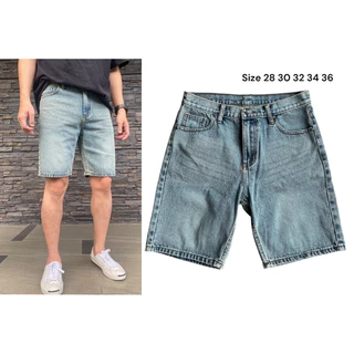 JEANSEXPRESS 28”-40”Shorts Jeans กางเกงยีนส์ขาสั้นชาย ทรงเหนือเข่า สีบลูฟอกซีด เป้าซิป รับชำระปลายทาง