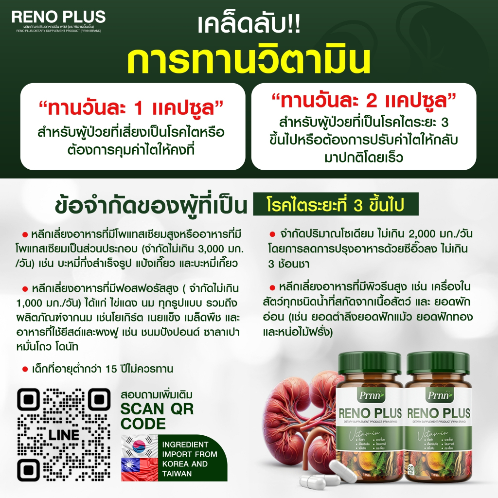 RENO PLUS รักษา ภาวะ ไตเสื่อม ไตวาย บรรเทา อาการ วิงเวียน