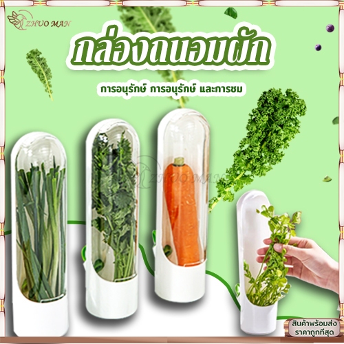 กล่องถนอมผัก ถ้วยสมุนไพรสด กล่องถนอมอาหาร ที่เก็บผัก ไม่ทำให้ผักช้ำ มีช่องฉีดน้ำสำหรับเติมน้ำ คงความสดใหม่ของอาหาร
