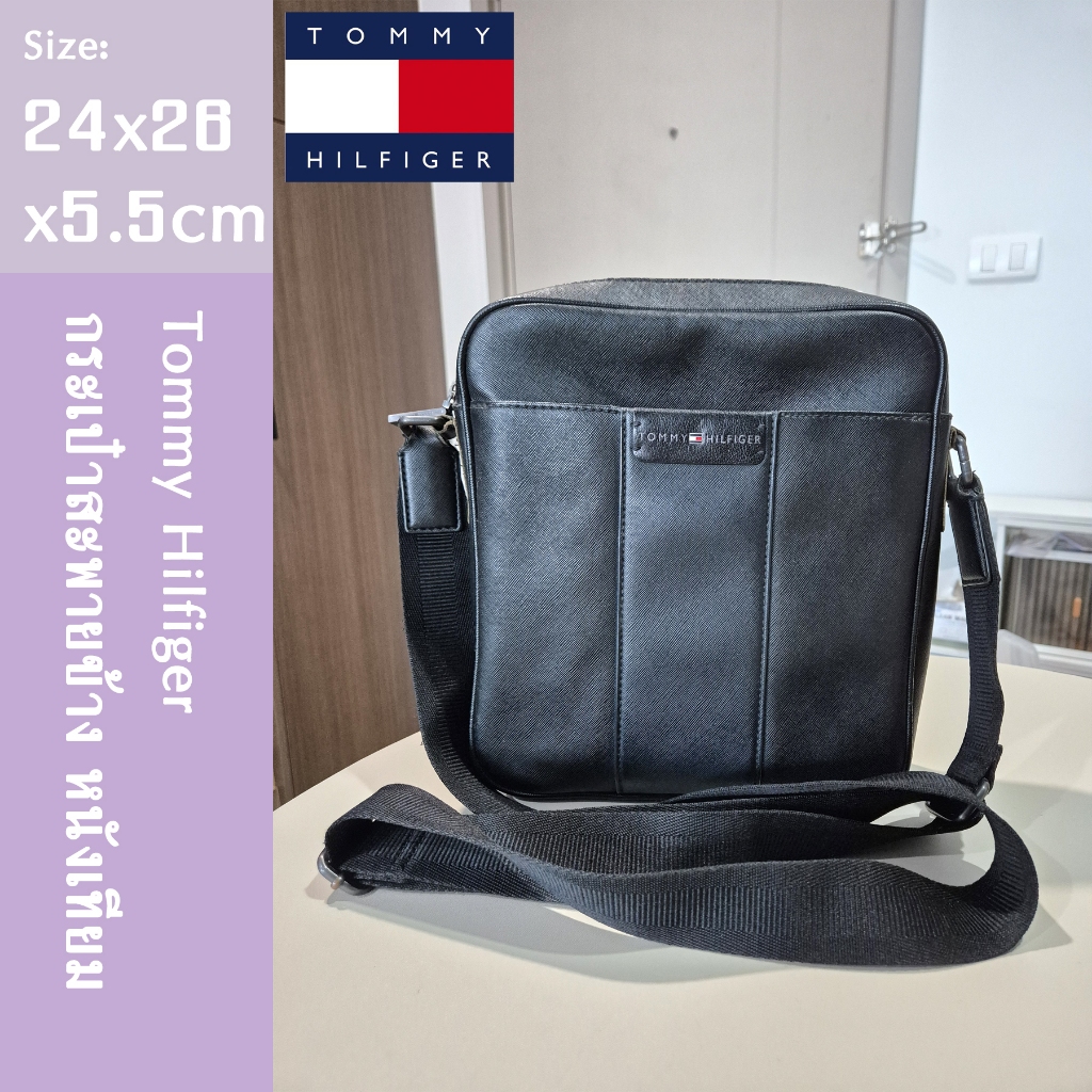 [โค้ดลด30%][มือสอง] Tommy Hilfiger กระเป๋าสะพายข้างผู้ชาย หนังเทียม สีดำ ขนาด 24 x 26 x 5.5 cm