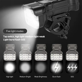 🔥1200mAh ไฟหน้าจักรยาน Super Bright USB-C 12 ลูก LED ไฟหน้าจักรยานแบบชาร์จไฟได้พร้อมแตรอุปกรณ์จักรยานกันน้ำ