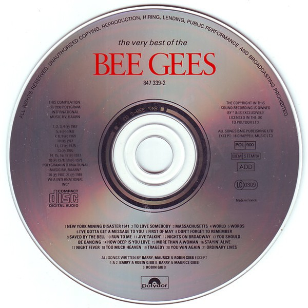 CD (Promotion) Bee Gees - The Very Best Of Bee Gees (1990) (เฉพาะแผ่นซีดีเท่านั้น)