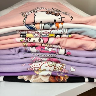🔥NEW! ชุดเซ็ท ครอปพอดีตัว [ เสื้อ + กางเกง ] สกรีนลายการ์ตูน ผ้าดีมาก 🐰✨