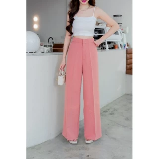 กางเกงขากระบอกเอวสูง ตอกตะขอหน้าเรียบ ผ้าเปเป้ ยาว40“ (S-3XL) ปลายขากว้าง12”